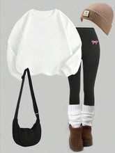 2pcs Set Casual Loose Round Neck Sweatshirt And Tights Legging